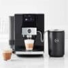 JURA Z10 Diamond Black automatic coffee machine with milk frother preparing cappuccino
