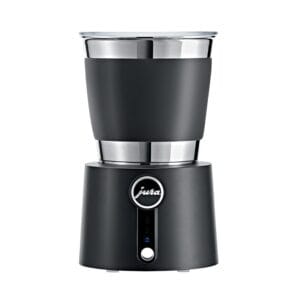 JURA Automatic Milk Frother Hot & Cold with sleek black and stainless steel design.