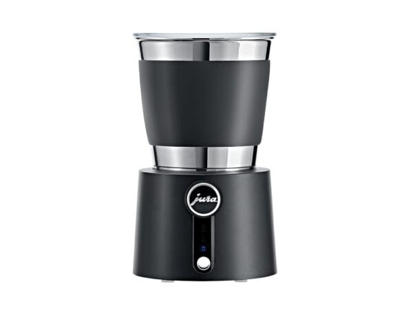 JURA Automatic Milk Frother Hot & Cold with sleek black and stainless steel design.