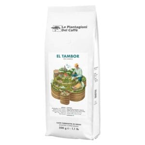 El Tambor 500 g coffee beans bag by Le Piantagioni del Caffè, single-estate Bourbon Arabica from Guatemala with tropical fruit, citrus, and honey notes.