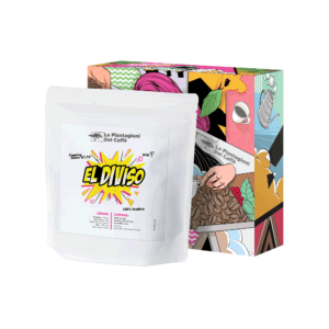 Colombia El Diviso 250 g Dirompenti edition coffee by Le Piantagioni del Caffè in colorful closed box, specialty Arabica from Huila with notes of apple cider, pear, and candy sweetness.